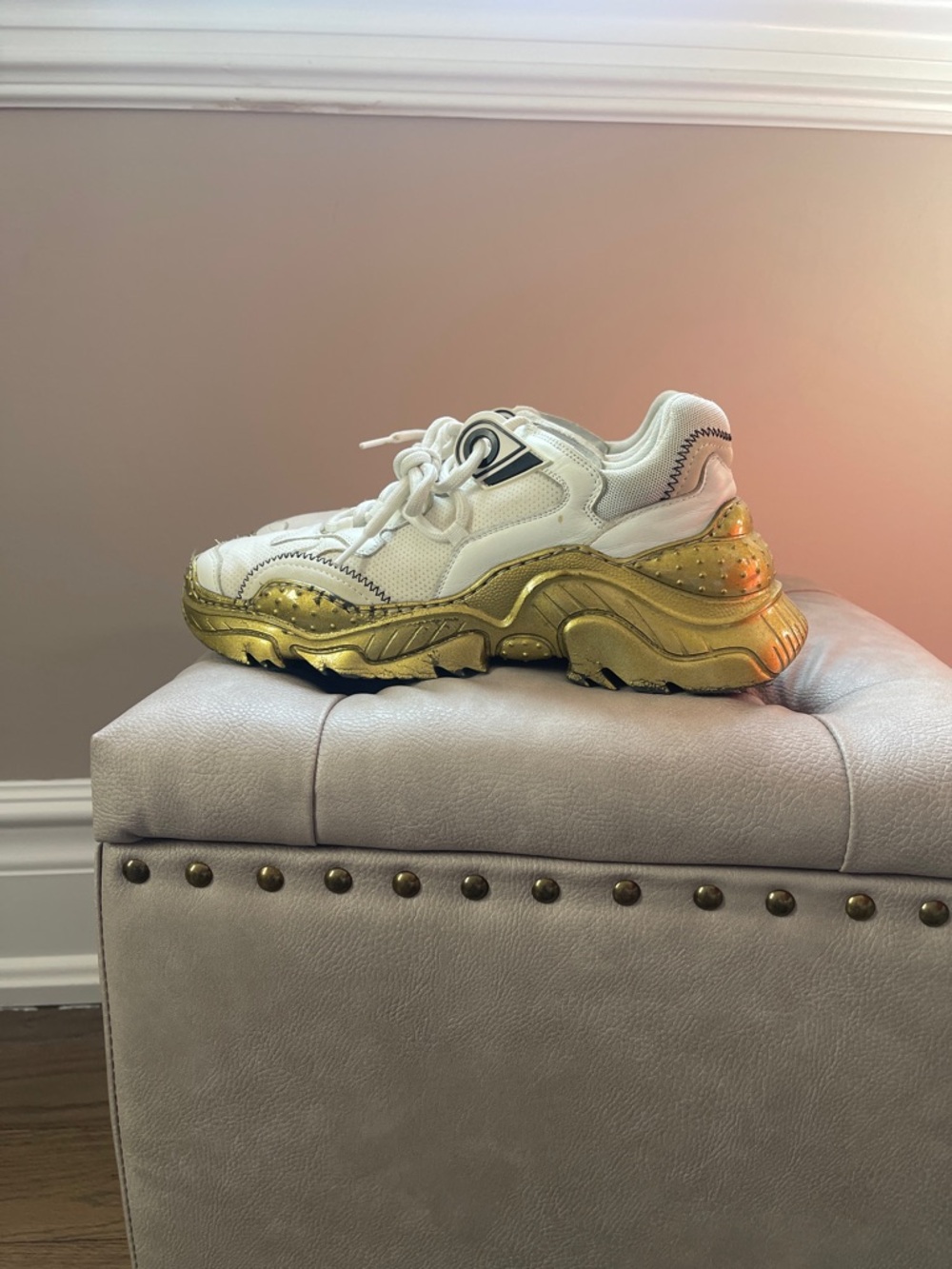 N21 White and Gold Chunky Women's Sneaker - Fashion Athletic Style